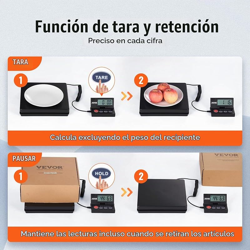 Balanza Digital para Envíos Rango de 10g-50kg Báscula para Paquetes Precisión de 2 g Balanza Postal Digital Pantalla LCD Plegable de 90° para Equipajes Alimentada por CA/CC Certificado FCC