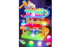 STAY FUN 2-in-1 Rolling Ball & Car Ramp Race Track for Toddlers, Hammer Ball Drop Toy for Boys & Girls, Interactive Toys w/Sensor Lights - Montessori STEM Learning Toys - Brithday Gift for Kids 1-5+ Year Old
