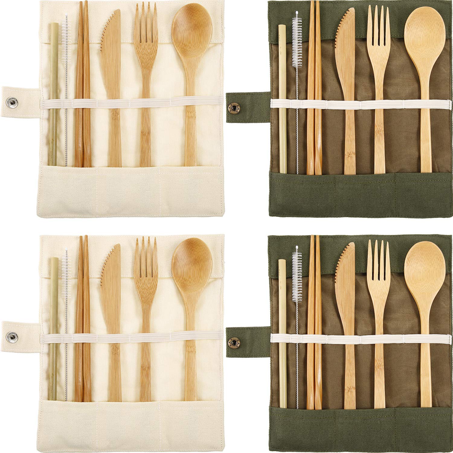 4 Set Bamboo Utensils Flatware Bamboo Travel Cutlery Set Reusable