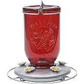 Perky-Pet Red Mason Jar Vintage Glass Hummingbird Feeder - Outdoor Garden Décor - 32-oz capacity, 786-1SR