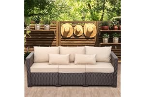 Oasishine Patio Furniture 3-seat Sofa Wicker Outdoor Furniture Outdoor Couch Deep Seat Hight Backrest Non-Slip Cushions, Khaki