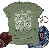 OCURHU Womens Boho Shirts Vintage Floral Tshirt Cottagecore Wildflowers Graphic Tees Bohemian Short Sleeve Tops