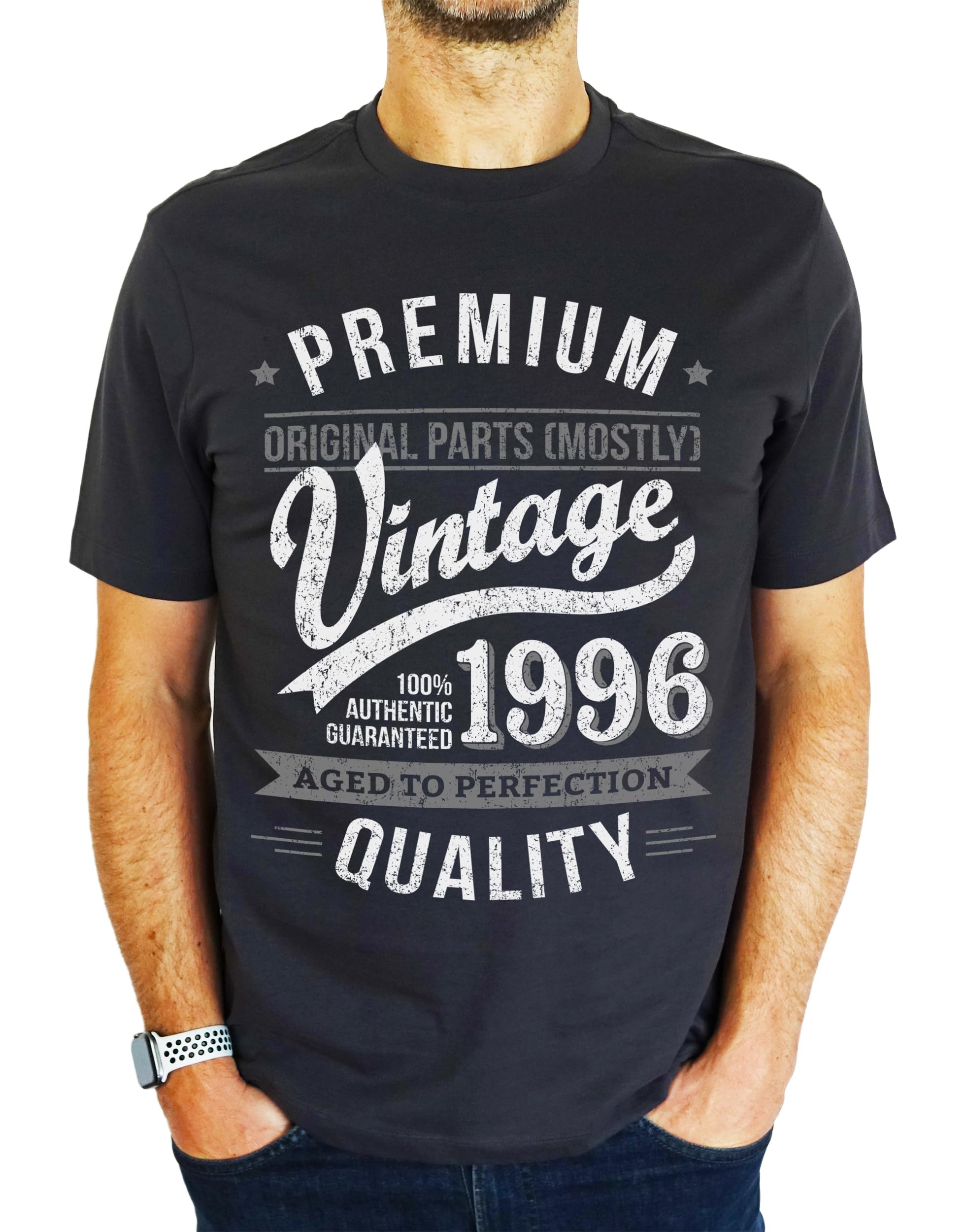 1996 Premium Vintage Year - Aged to Perfection - 30th Birthday Gift | Present Mens T-Shirt Charcoal Grey S