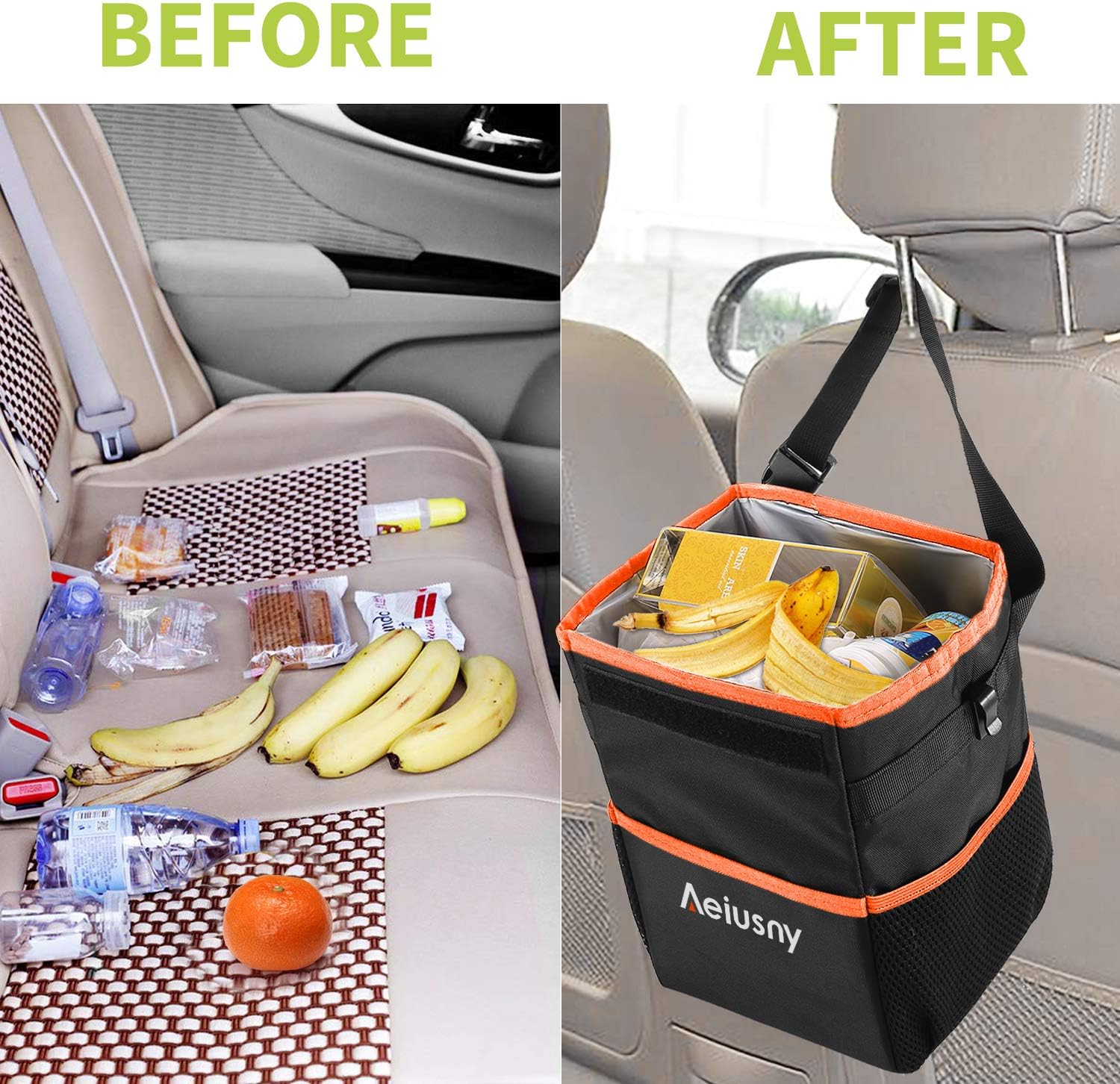 Amazon Aeiusny 車用 ゴミ箱 ごみ箱 車用収納ケース シートバックポケット 大容量 折りたたみ式 倒れない 蓋つき 防水 固定 洗濯 簡単に取付可能 おしゃれ くるま用 収納箱 キャンプ 旅行 汎用 車用ゴミ箱 車 バイク