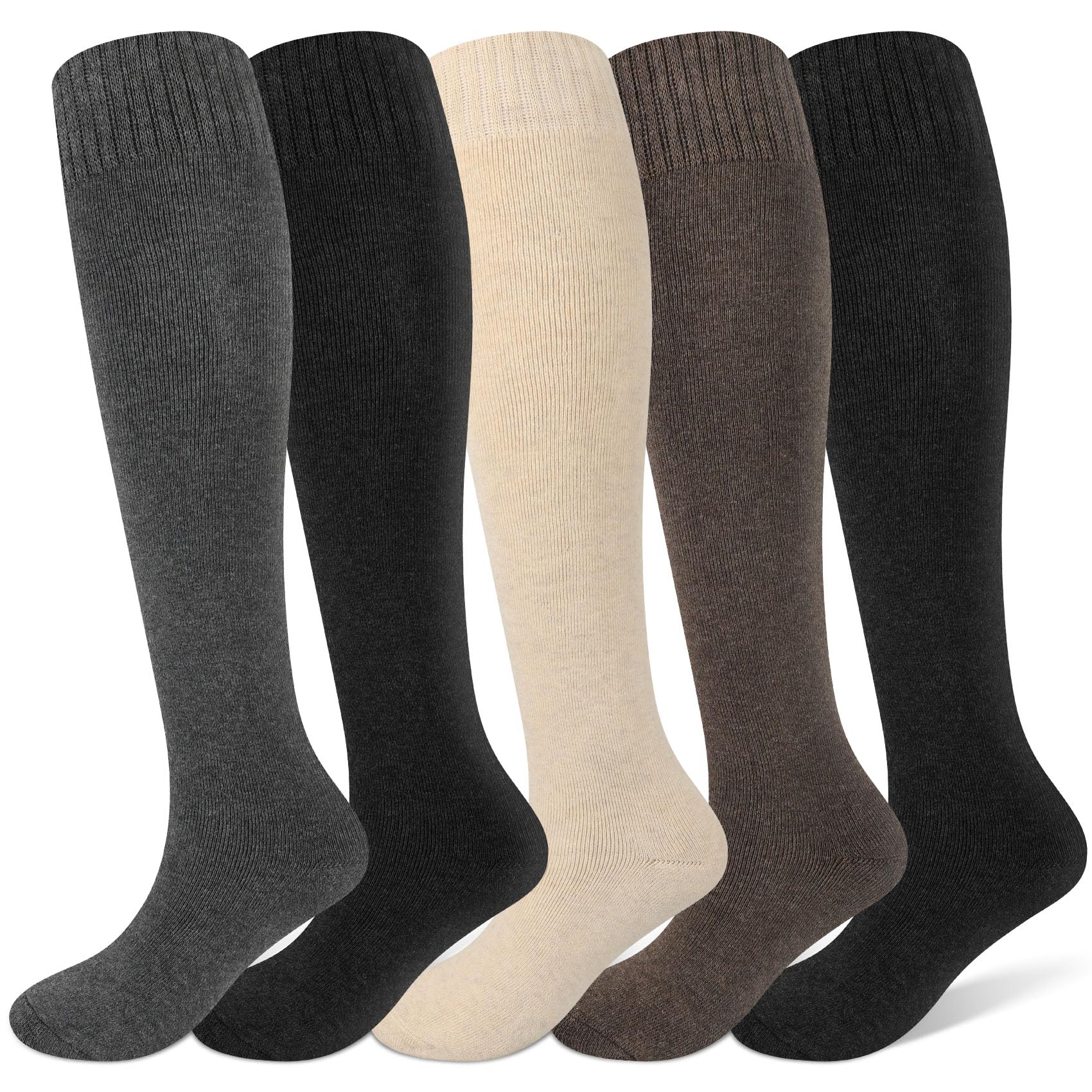 Photo 1 of Justay 5 Pairs Winter Knee High Socks Warm Tall Boot, Soft Knit Thermal Cotton Long Socks for Women Gifts