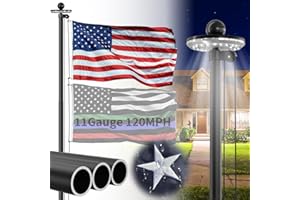 FFILY 11 Gauge Heavy Duty Flag Pole with Solar Light, 25 FT 45K PSI & 95 HBW Hard Aerospace Aluminum Flagpole, Unbending 120MPH Wind Resistance, In-Ground Flagpole Kit for Outside House