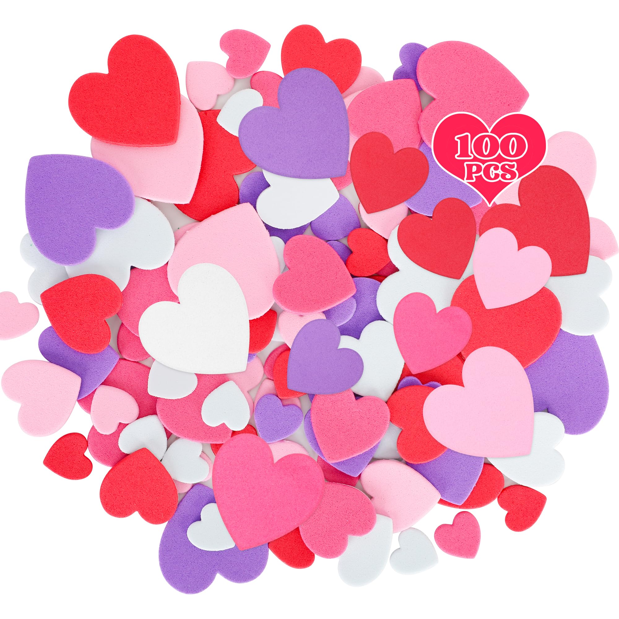 Photo 1 of 100 PCS Valentines Stickers, Self-Adhesive Matte Valentines Decor, 5 Colors 3 Sizes Foam Hearts Stickers Valentine Crafts, DIY Decor for Cards Envelopes Heart Themed Valentine Craft Supplies