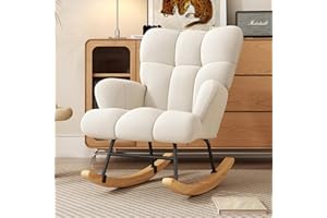 VIRRMO Glider Rocking Chair for Bedroom Chair, Comfy Accent Chair Reading Chair with High Backrest Armchair Teddy Soft Upholstered Living Room Chairs for Nursery Bedroom Home (Milky White)