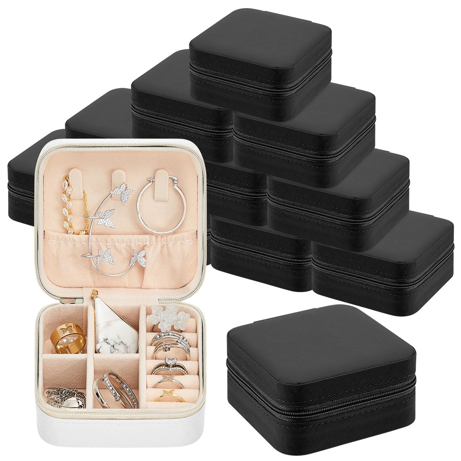 Photo 1 of 12 Pcs Travel Jewelry Case Bridesmaid Gift Boxes Jewelry Travel Organizer Small Jewelry Box Mini Storage Organizer Storage Box for Women Girls Bridesmaid Gift (White, Black)