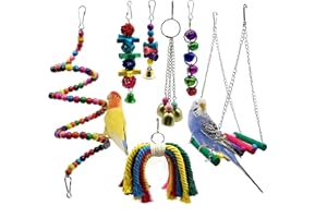 FUNNTY 7 Pcs Bird Parakeet Cockatiel Parrot Toys, Bird Swing Chewing Hanging Perches with Bells for Pet Parrot Lovebird Howl 