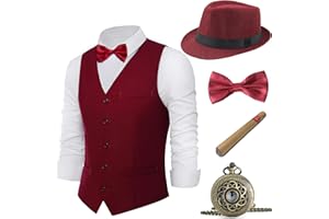 BABEYOND 1920s Mens Gatsby Gangster Vest Costume Accessories Set Fedora Hat