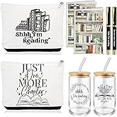 Yetene 8 Pcs Book Lovers Gifts for Women Blind Date with a Book Gift Books Club Gifts Include 16 oz Glass Cup Canvas Makeup Bag Ballpoint Pen Card Reader Bookish Gift for Librarian Coworker
