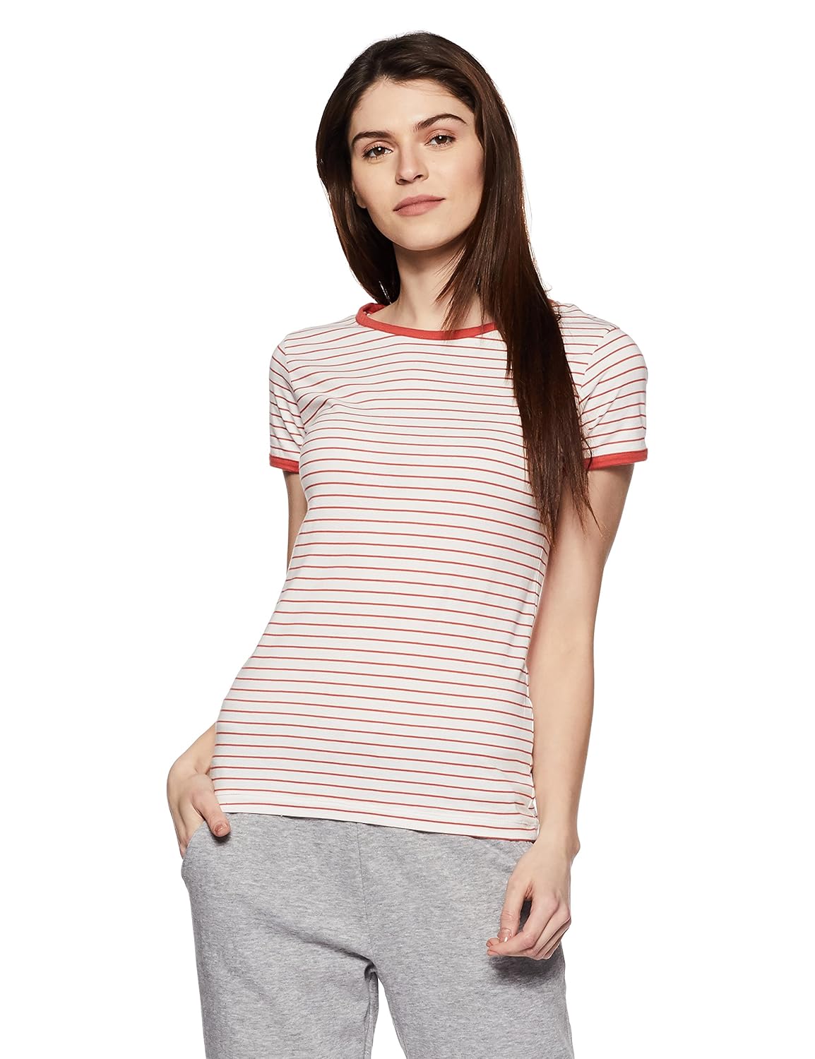 symbol amazon brand women's striped regular fit t-shirt