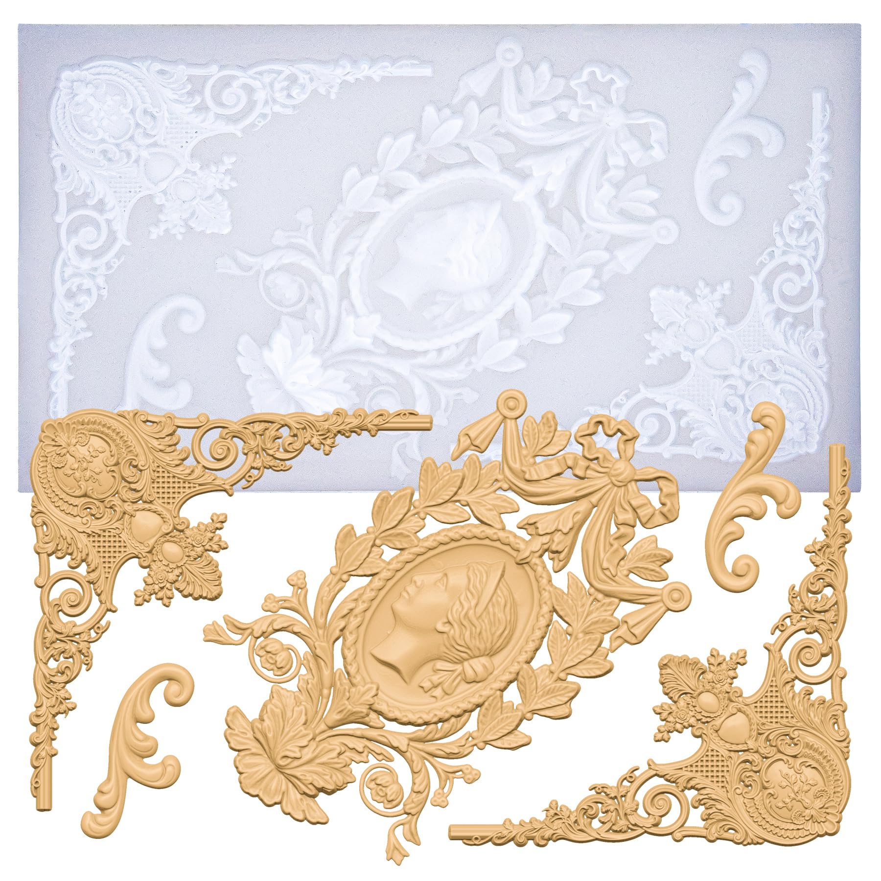 Baroque Moulds for Polyclay Plaster Fondant Cake Dekor Air Dry Clay Epoxy Resin Cameo Flourish