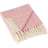 DII Diamond Stitch Woven Throw, Organic Modern, 50 x 60, Rose