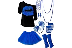 Blulu Halloween 80s Costume Accessories Set T-Shirt Tutu Headband Earring Necklace Leg Warmer