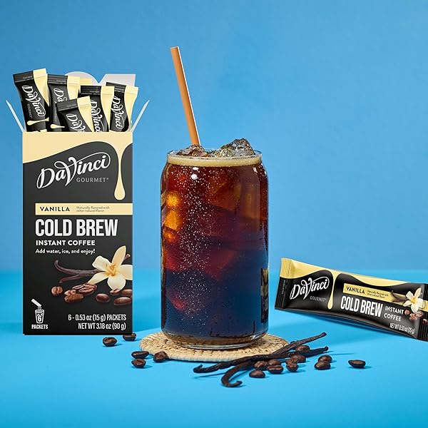 DAVINCI GOURMET VANILLA COLD BREW STICK PACK, INSTANT COFFEE POWDER, 6 COUNT