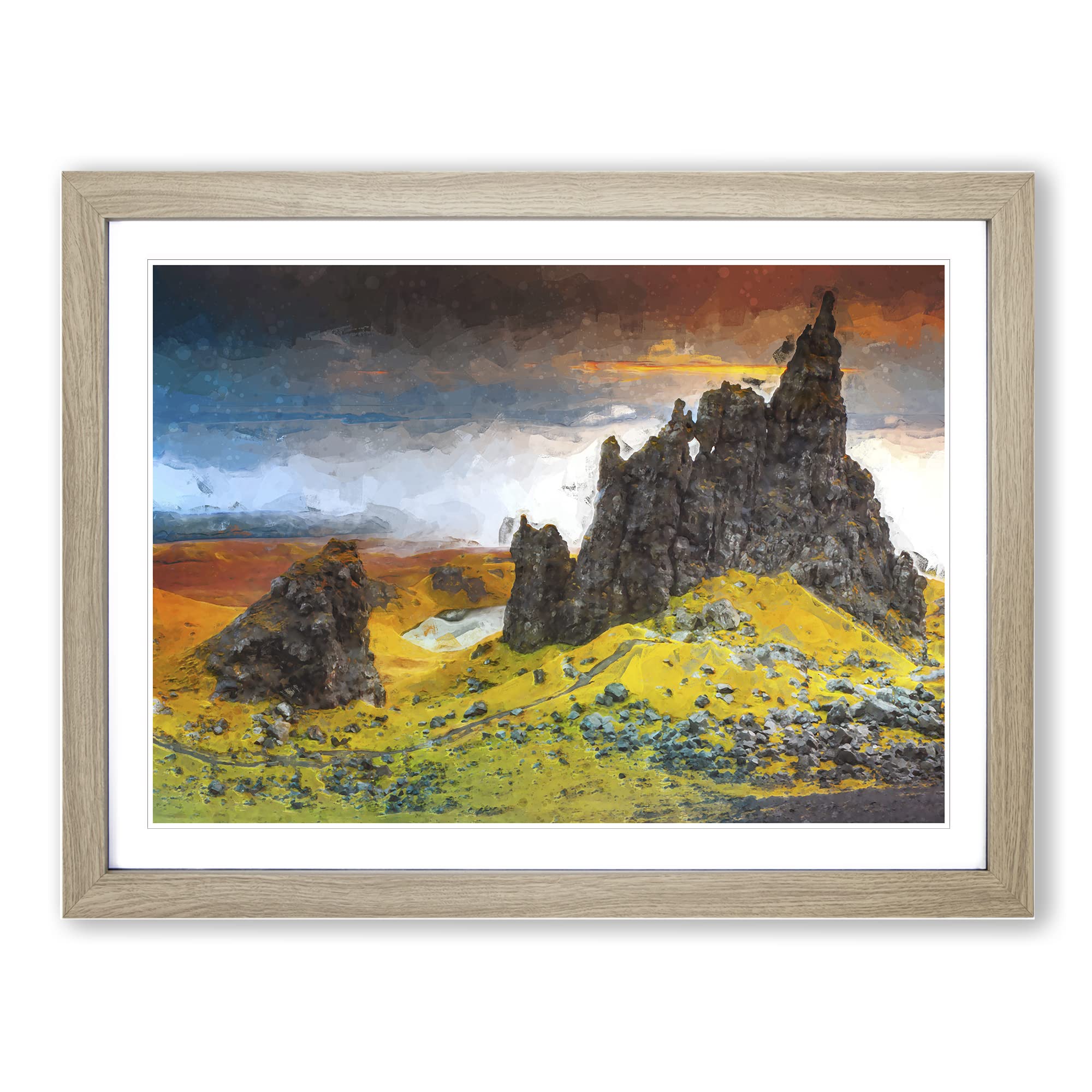 View From The Old Man Of Storr In The Isle Of Skye Modern Art Framed Wall Art Print, Ready to Hang Picture for Living Room Bedroom Home Office Décor, Oak A4 (34 x 25 cm)