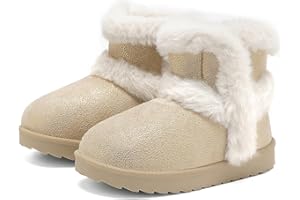 Cubufly Toddler Little Girls Boots Warm Winter Kids Ankle Fur Lined Snow Shoes Non-Slip