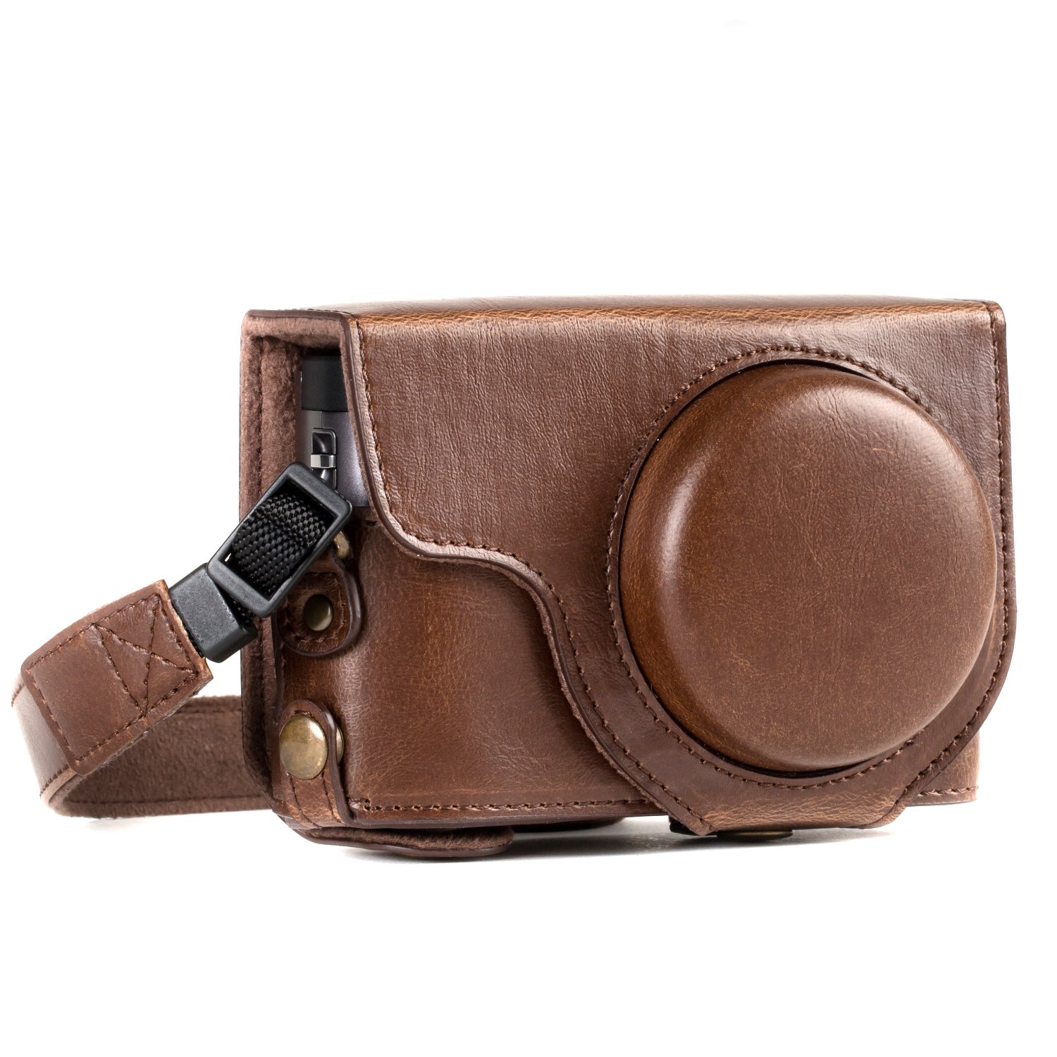 MegaGear MG1259 Ever Ready Leather Camera Case compatible with Panasonic Lumix DC-TZ95, DC-TZ90 - Dark Brown — image 1