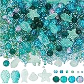 SUNNYCLUE 1 Box 3100+Pcs Sea Glass Beads Kit Glass Ocean Beads Glass Starfish Shell Fish Beads Summer Hawaii Ocean Animal Bead Cyan Spacer Loose Beads for Jewelry Making DIY Beading Crafts Supplies