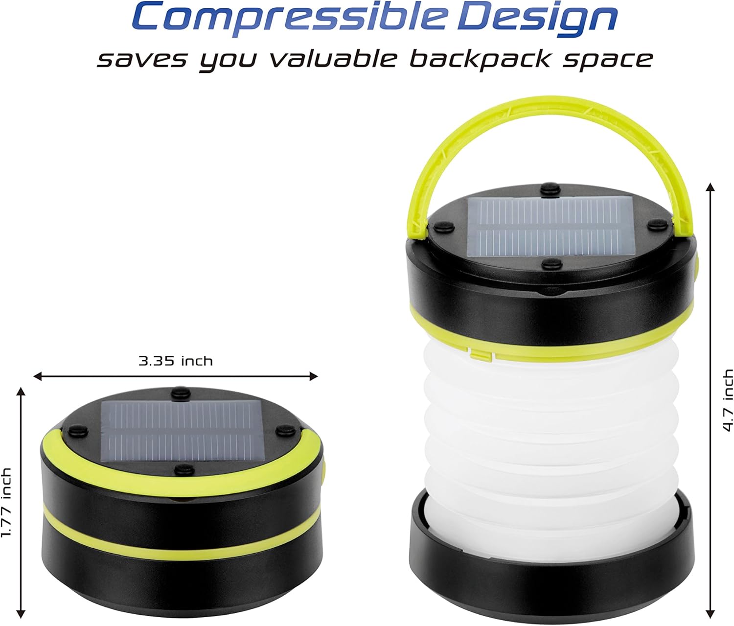 Kizen LED Camping Lanterns - Solar Powered or USB Rechargeable Emergency Lights - Collapsible Camp Lanterns for Power Outages, Night Hiking & Camping, Yellow: Home Improvement