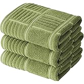 Anyi 100% Cotton Kitchen Towels, Absorbent Dish Towels with Hanging Loop, Soft Kitchen Hand Towels for Washing Drying Dishes(16x26, Set of 3) (Green)