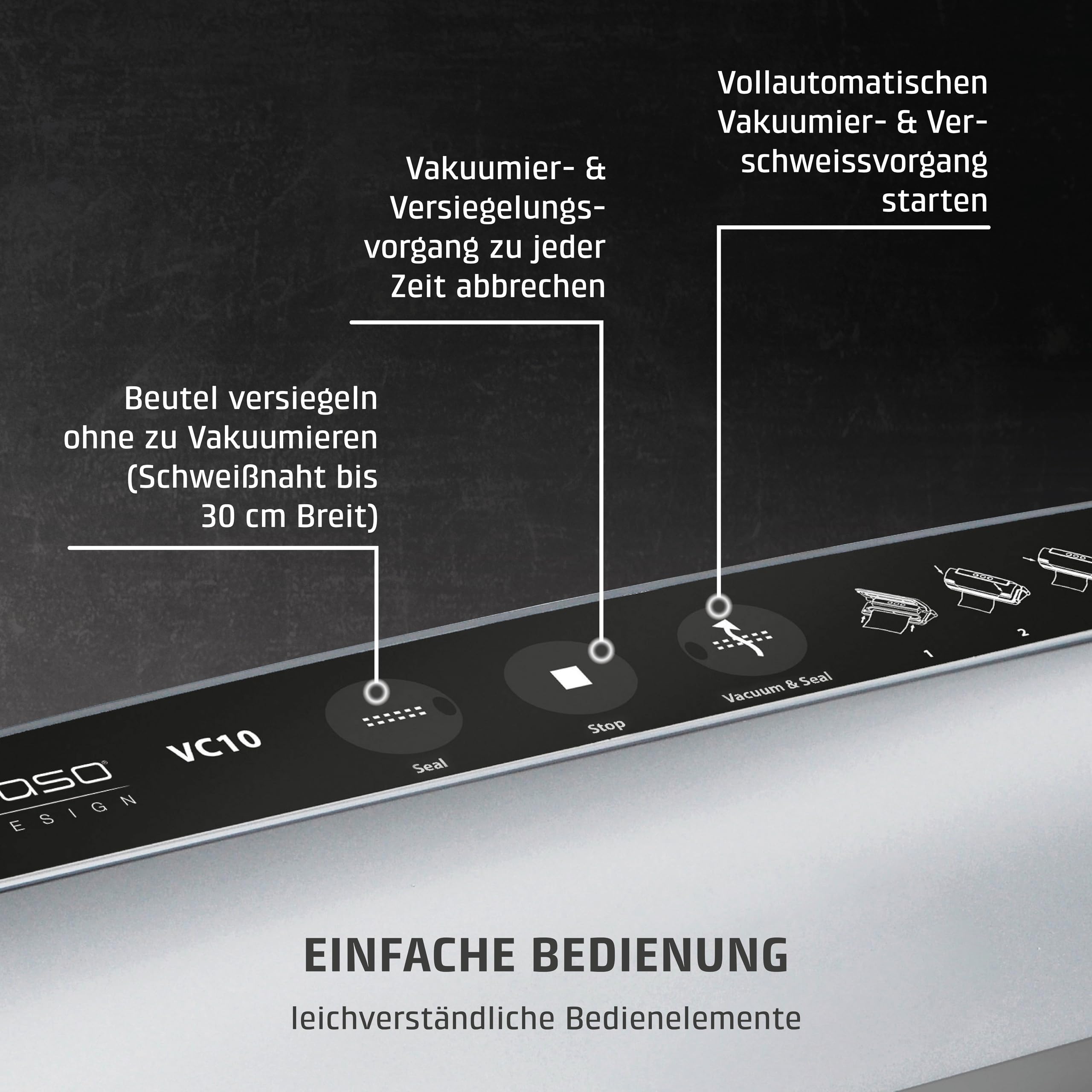 CASO VC10 Vakuumierer - Vakuumiergerät,Testurteil Sehr Gut, Lebensmittel bis zu 8x länger frisch, 30cm lange & stabile Schweißnaht, inkl. 10 Profi-Folienbeutel 4