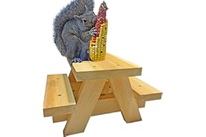 PBISNRMO Large Squirrel Picnic Table Feeder - Cedar Squirrel Feeders for Outside Trees, Deck, Fence - Funny Corn Cob Holders, Novelty Hanging Mini Picnic Table for Squirrels, Fun Wooden Chipmunk Bench Platform
