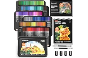 Shuttle Art 174 Colors Professional Colored Pencils, Soft Core Coloring Pencils Set with 1 Coloring Book,1 Sketch Pad, 4 Shar