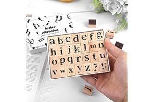 Dizdkizd 28-Piece Letter Stamps, Cute Alphabet Rubber Stamp Set, Lowercase Wooden Rubber Stamps Journaling Stamps Crafting Stamp for Scrapbooking, Envelope, Card Making