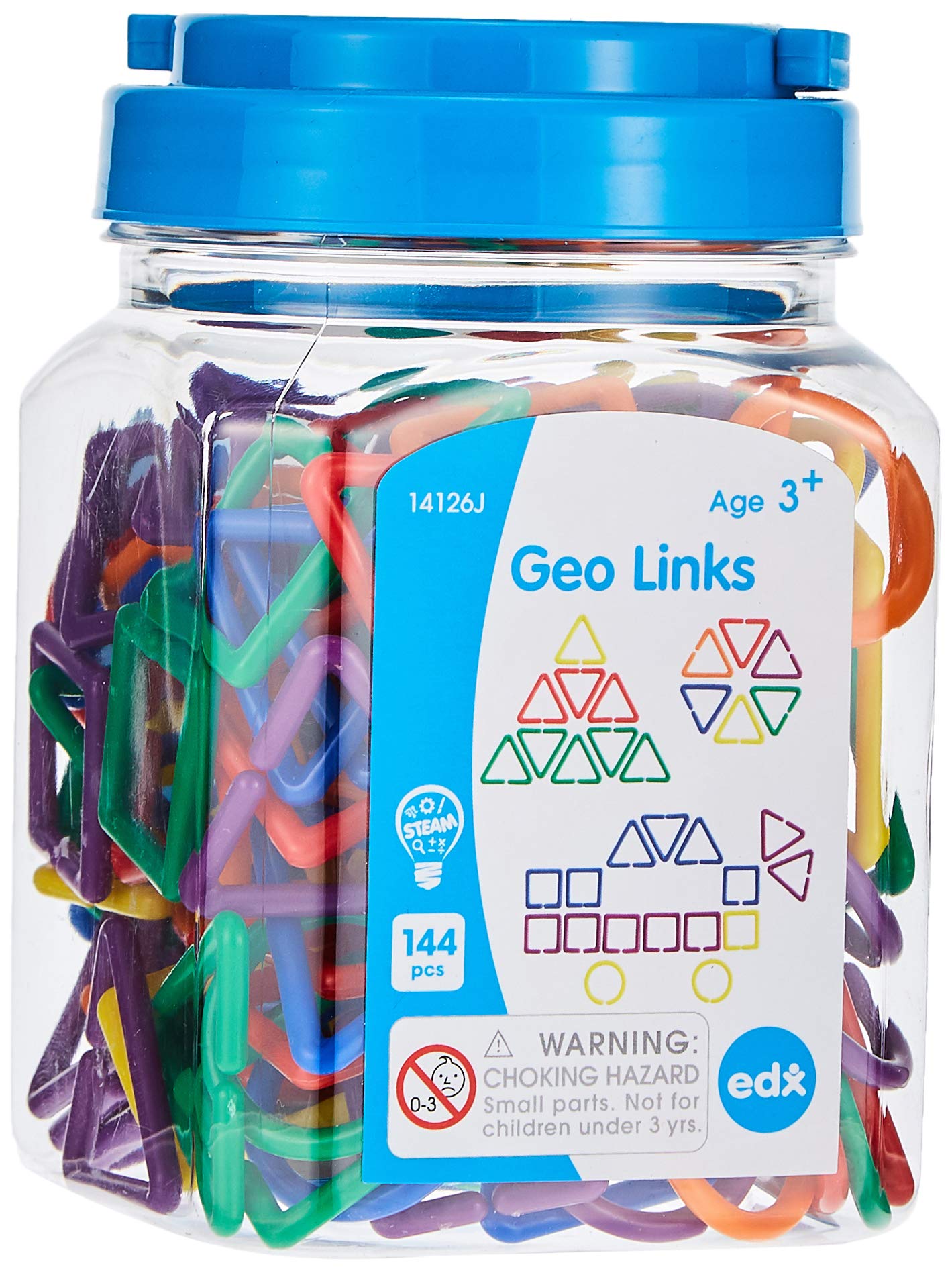 edxeducation Geo Links | Mini Jar | Set of 144 | Linking Shapes | 6 Colours | Practice Shape Recognition, Counting, Sorting and More
