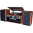 Boytone BT-24MB Bluetooth Classic Style Record Player Turntable with AM/FM Radio, CD/Cassette Player, 2 Separate Stereo Speakers, Record from Vinyl, Radio, and Cassette to MP3, SD Slot, USB, AUX.