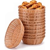 12 Pack Bread Basket Bulk, 9 Inch Oval Wicker Basket Set, Plastic Food Storage Baskets for Kitchen, Bread Baskets for Serving, Fruit Display, Home Organization, Brown