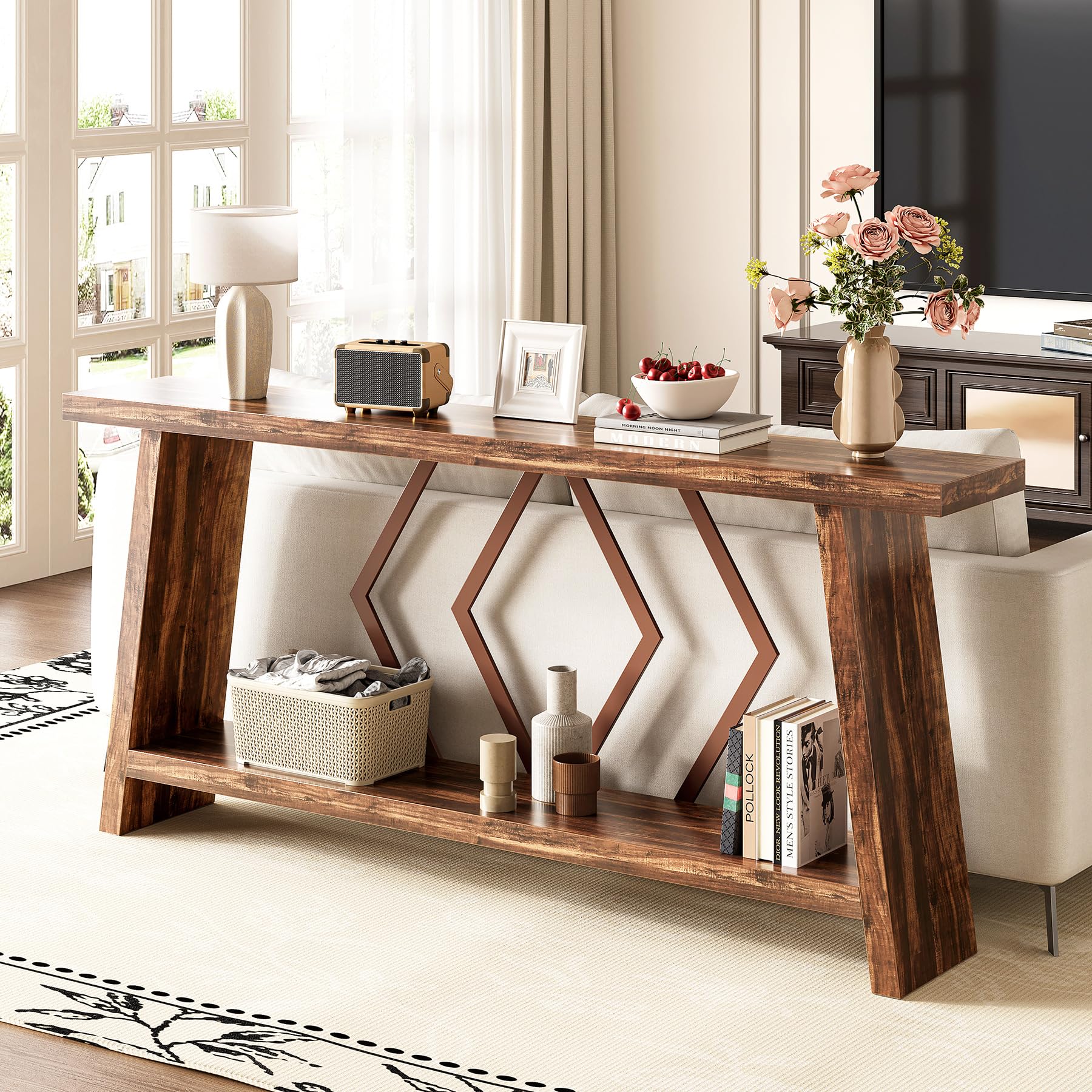 Photo 1 of LITTLE TREE 70.9-Inch Console Table, Long Sofa Table Behind Couch, Farmhouse Console with Shelf for Entryway, Living Room, Hallway