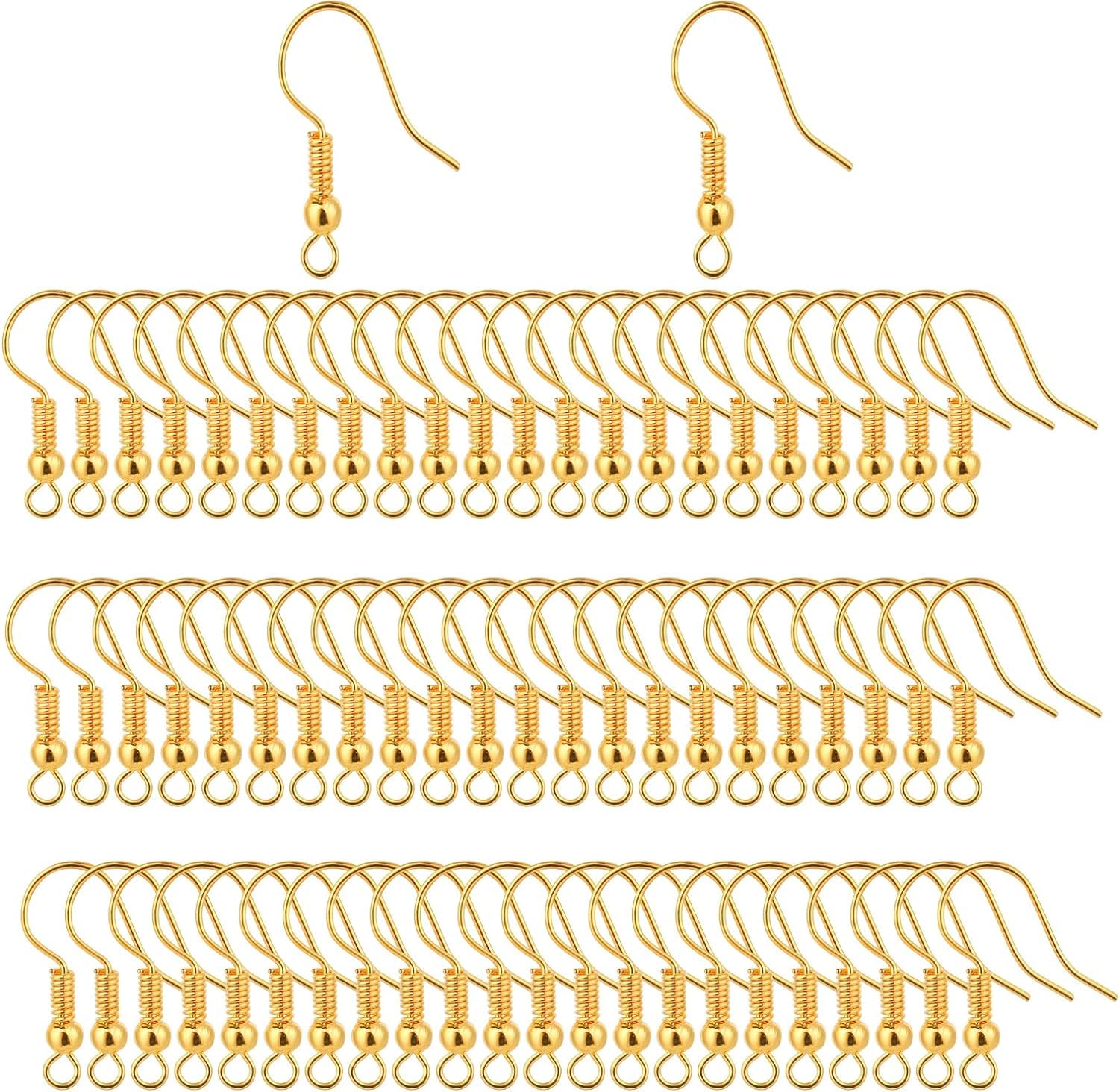 Belerry 400 Pieces Stainless Steel Ear Wires, Fish Hooks, French Wire Hooks, Coil and Ball Style Nickel-Free Ear Wires for Jewelry Making (Gold)