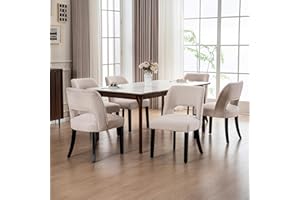 VKNOW Wooden Dining Chairs Set of 6, Modern Fabric Upholstered Dining Room Chair Kitchen Chairs, Farmhouse Dinner Chair for Kitchen Dining Room, Beige-Black Legs
