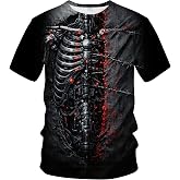 Blissboy Funny Heart and Skeleton Graphic T-Shirt Novelty Short Sleeve Crewneck Shirt