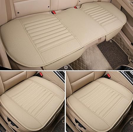Amazon Pdr 車シートカバー 竹炭シートクッション パンチングレザー 座布団 座席シート 3枚組 ベージュ シートクッション 車 バイク