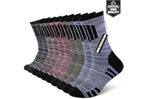 COOVAN Mens Hiking Crew Socks 5 Pairs Moisture Wicking Cushioned Athletic Boot Outdoor Socks