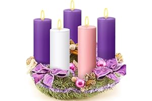 Cindeer 2 x 6 Inch Advent Candles Set of 5 Christmas Pillar Scented Advent Candle for Advent Wreaths Candle Holder Advent Votive Purple Pink Candles for Advent Seasonal Celebration Home Church