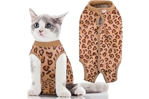 SUNFURA Leopard Printed Cat Recovery Suit, Cat Surgical Recovery Suit After Surgery for Abdominal Wound Anti Licking, Kitten Onesie for Cats Female Spay Recovery Shirt E-Collar Alternative, Brown M