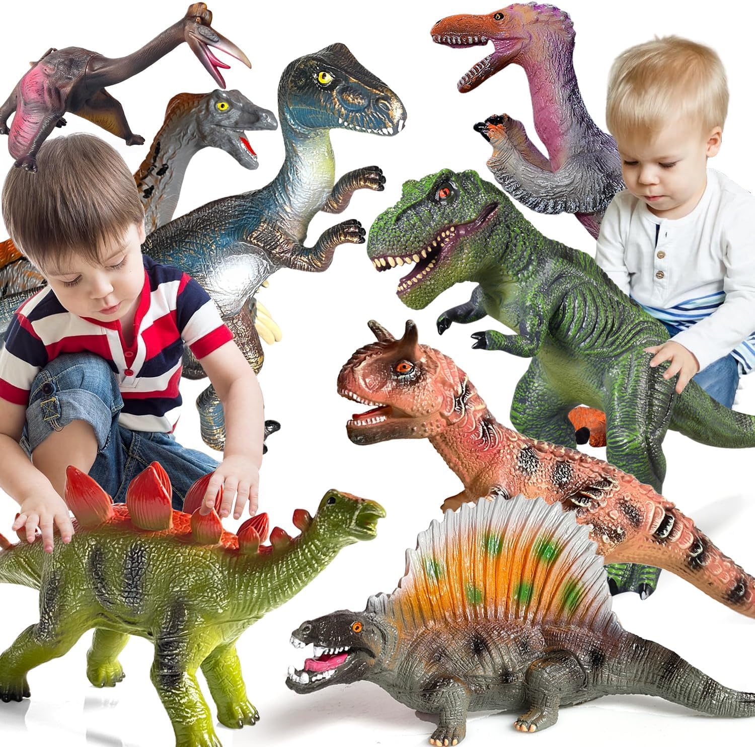 Gzsbaby 8 PCS Jumbo Dinosaur Toys for Kids Toddler 3-5, Realistic Dinosaur Toys for Kids - Large Dino Playset for Boys and Girls 3 4 5 6 7 Year Old Children Birthday