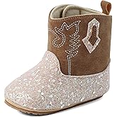 ESTAMICO Baby Girls Embroidery Western Cowgirl Boots Infant Sequin Leather Cowboy Booties Round Toe Ankle High Hook and Loop Shoes