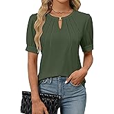 Blooming Jelly Womens Dressy Casual Tops Keyhole Business Work Blouses Pleated Puff Sleeve Summer Shirts