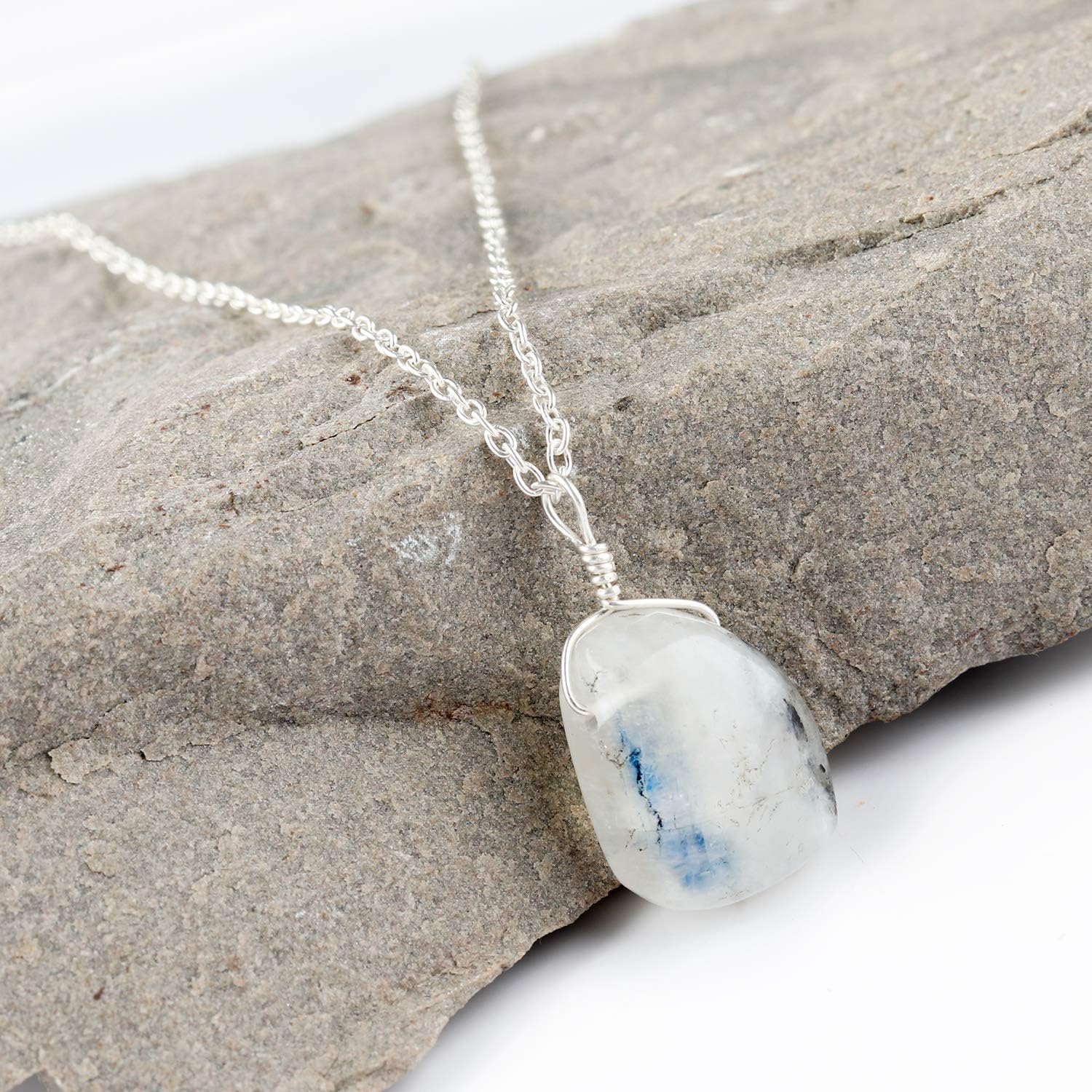 eValuesell Moonstone Tumble Handmade Necklace Women Dainty Pendant 925 Sterling Silver Chain Birthstone Chakra Jewelry 18 inch - New beginning stone (1 pendant)