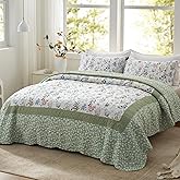 LEAONME California King Size Quilt Set 3-Piece Lightweight Bedspread Coverlet 120''x120'' Garden Style Floral Printed Oversized Bedding Set with Shams for All Season