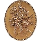 SIKOO Vintage Wall Sculptures Gold Flower Wall Art Hand Painted Ornate Wall Hanging Decoration Antique Pediment Wall Statue Ornament Decor Gallery for Kitchen Bedroom Living Room,Gold