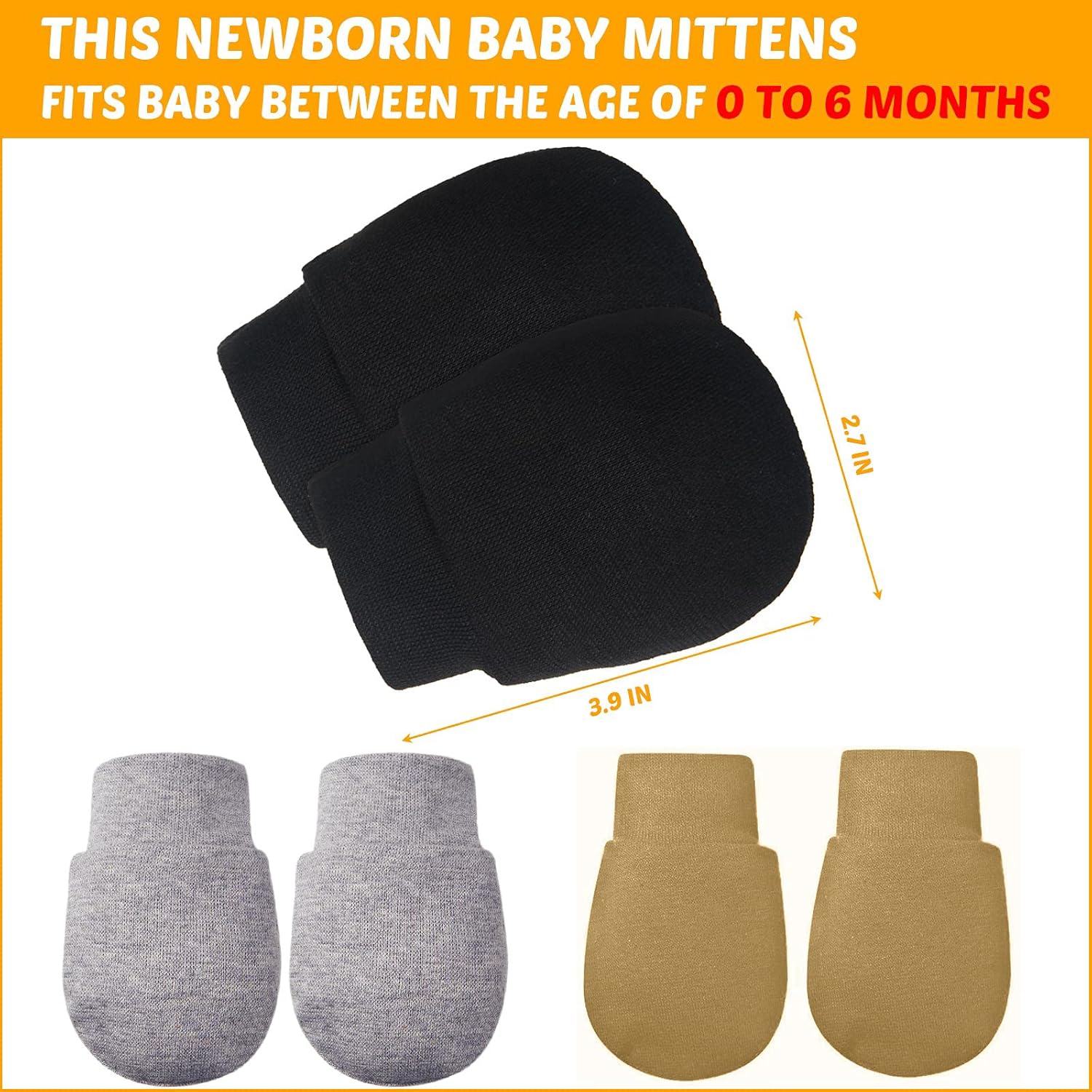9 Pairs Newborn Baby Mittens Infant Toddler Gloves No Scratch Mittens Unisex Cotton Gloves for 0-6 Months Baby Boys Girls (Black, Gray, Khaki): Clothing