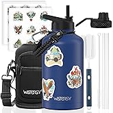 64oz Insulated Water Bottle (Cold for 48 Hrs),BPA Free&Leak Proof,Half Gallon Stainless Steel Water Flask,Water Jug with Straw Spout Lids for Gym,Hiking,Camping,Deep Blue